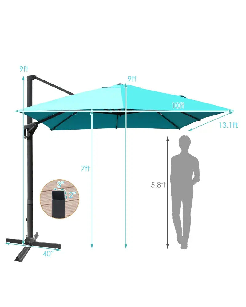 10 x13 Feet Rectangular Cantilever Umbrella with 360° Rotation Function-Turquoise - Turquoise - Outdoor Umbrellas