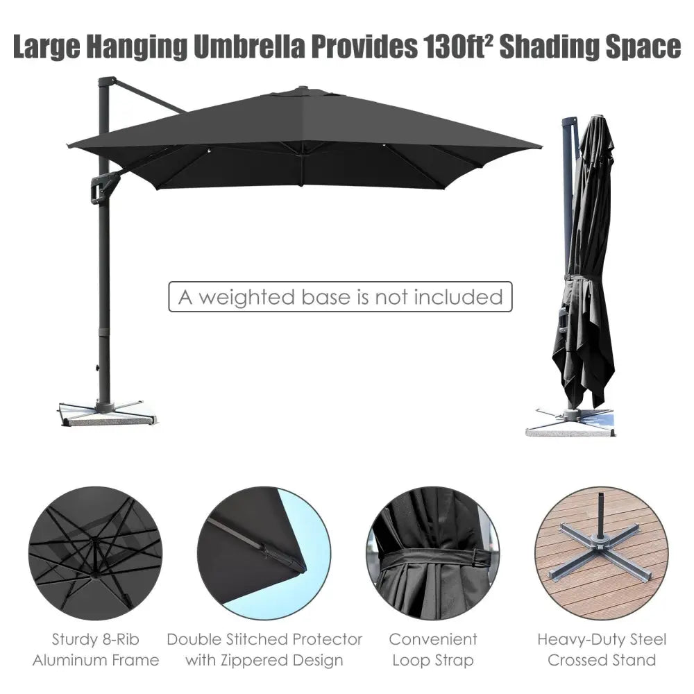10 x13 Feet Rectangular Cantilever Umbrella with 360° Rotation Function-Gray - Gray - Outdoor Umbrellas