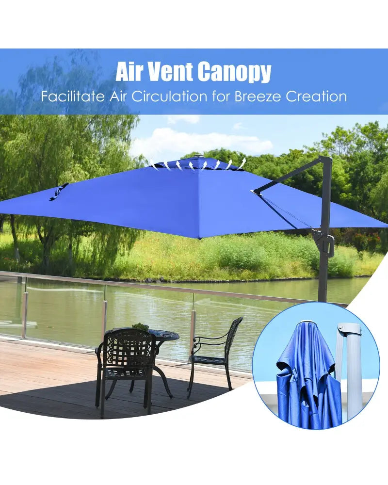 10 x13 Feet Rectangular Cantilever Umbrella with 360° Rotation Function-Navy - Navy - Outdoor Umbrellas