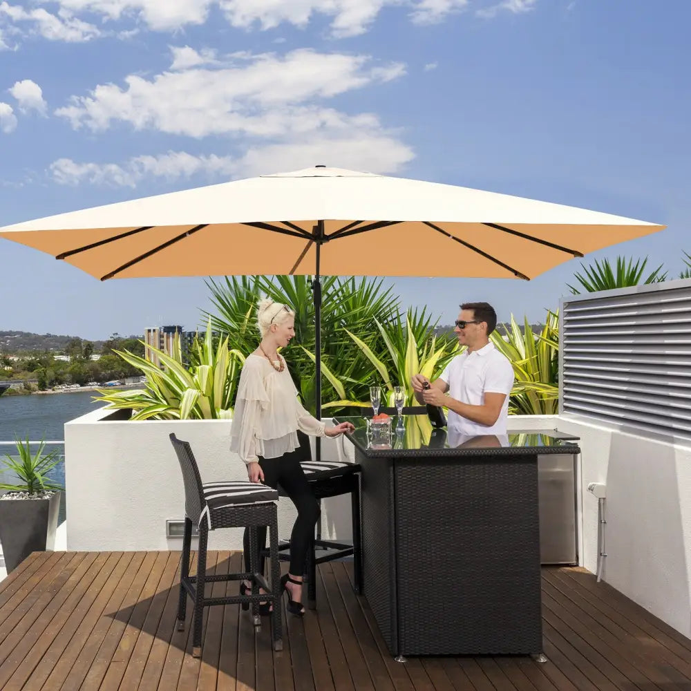 10 x13 Feet Rectangular Cantilever Umbrella with 360° Rotation Function-Beige - Beige - Outdoor Umbrellas