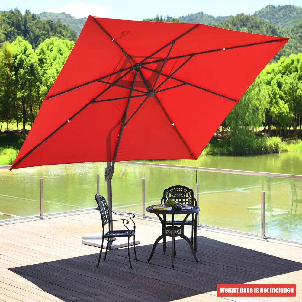 10 x13 Feet Rectangular Cantilever Umbrella with 360° Rotation Function-Wine - Red - Outdoor Umbrellas