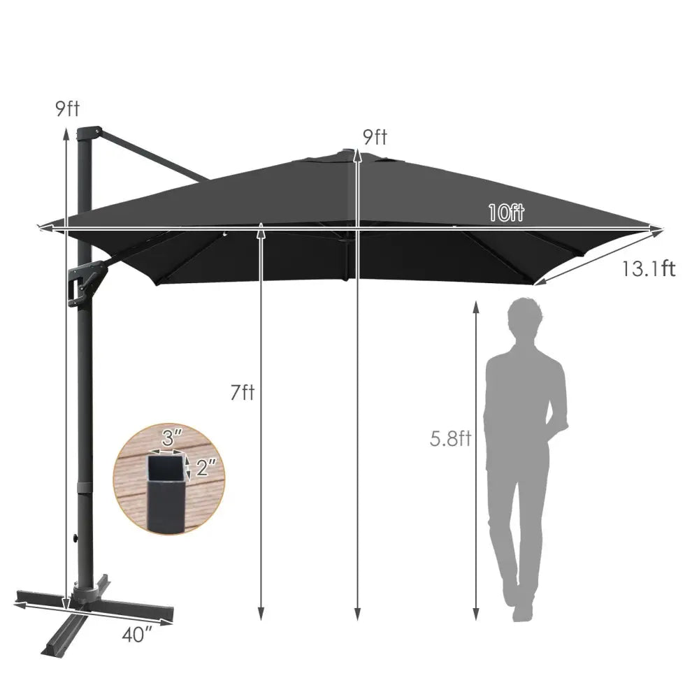 10 x13 Feet Rectangular Cantilever Umbrella with 360° Rotation Function-Gray - Gray - Outdoor Umbrellas
