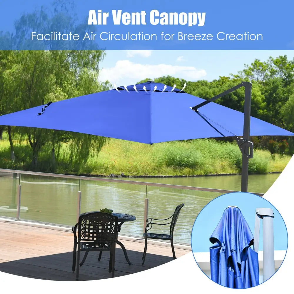 10 x13 Feet Rectangular Cantilever Umbrella with 360° Rotation Function-Navy - Navy - Outdoor Umbrellas