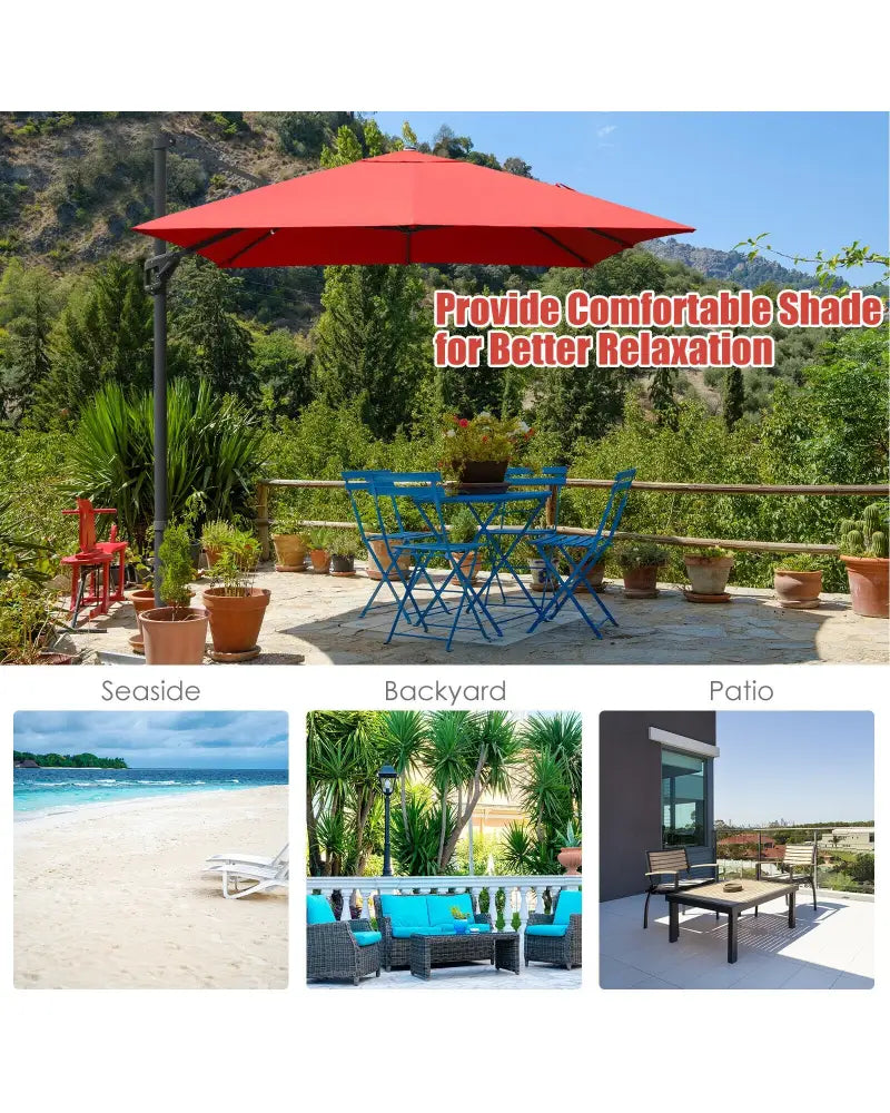 10 x13 Feet Rectangular Cantilever Umbrella with 360° Rotation Function-Orange - Orange - Outdoor Umbrellas