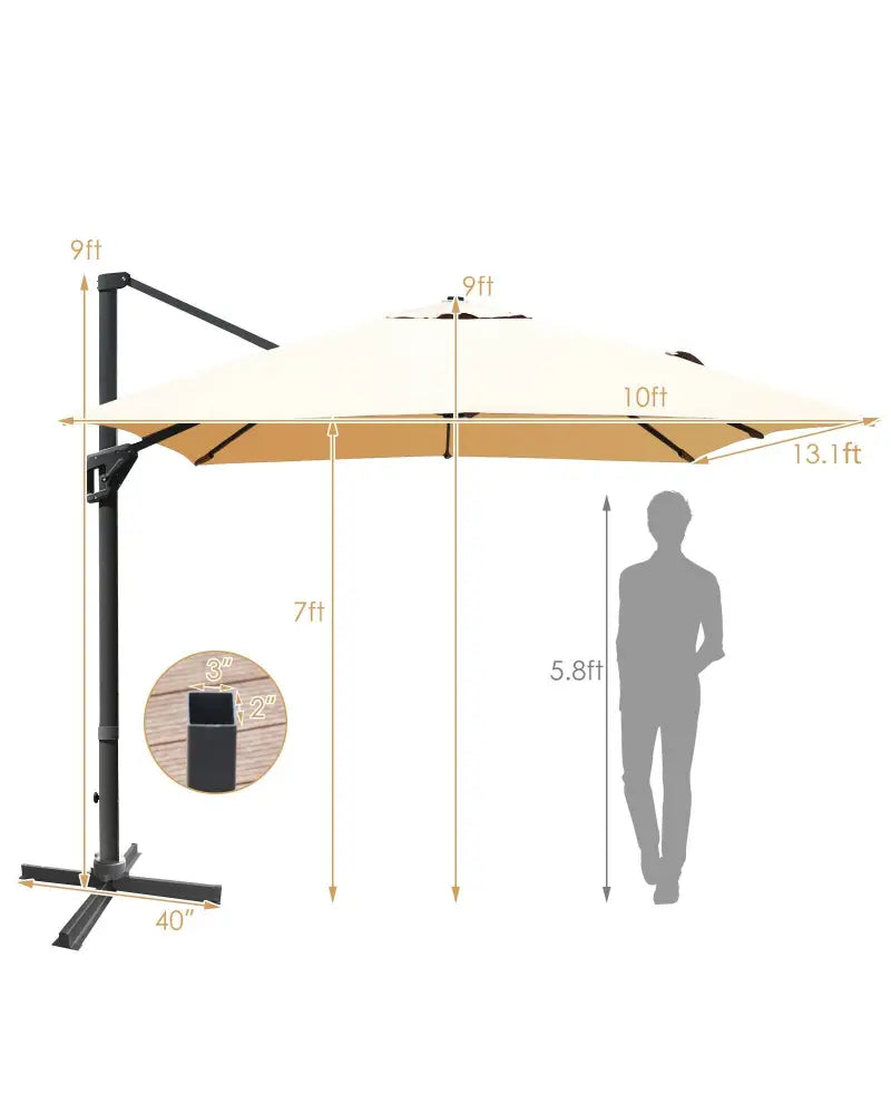 10 x13 Feet Rectangular Cantilever Umbrella with 360Â° Rotation Function-Beige - Beige - Outdoor Umbrellas
