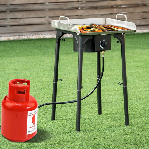 100 000-BTU Portable Propane Outdoor Camp Stove with Adjustable Legs - Black - Outdoor Grills