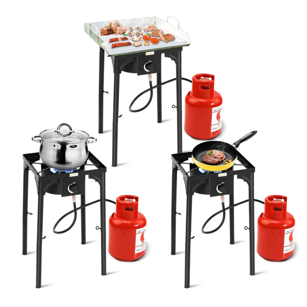 100 000-BTU Portable Propane Outdoor Camp Stove with Adjustable Legs - Black - Outdoor Grills