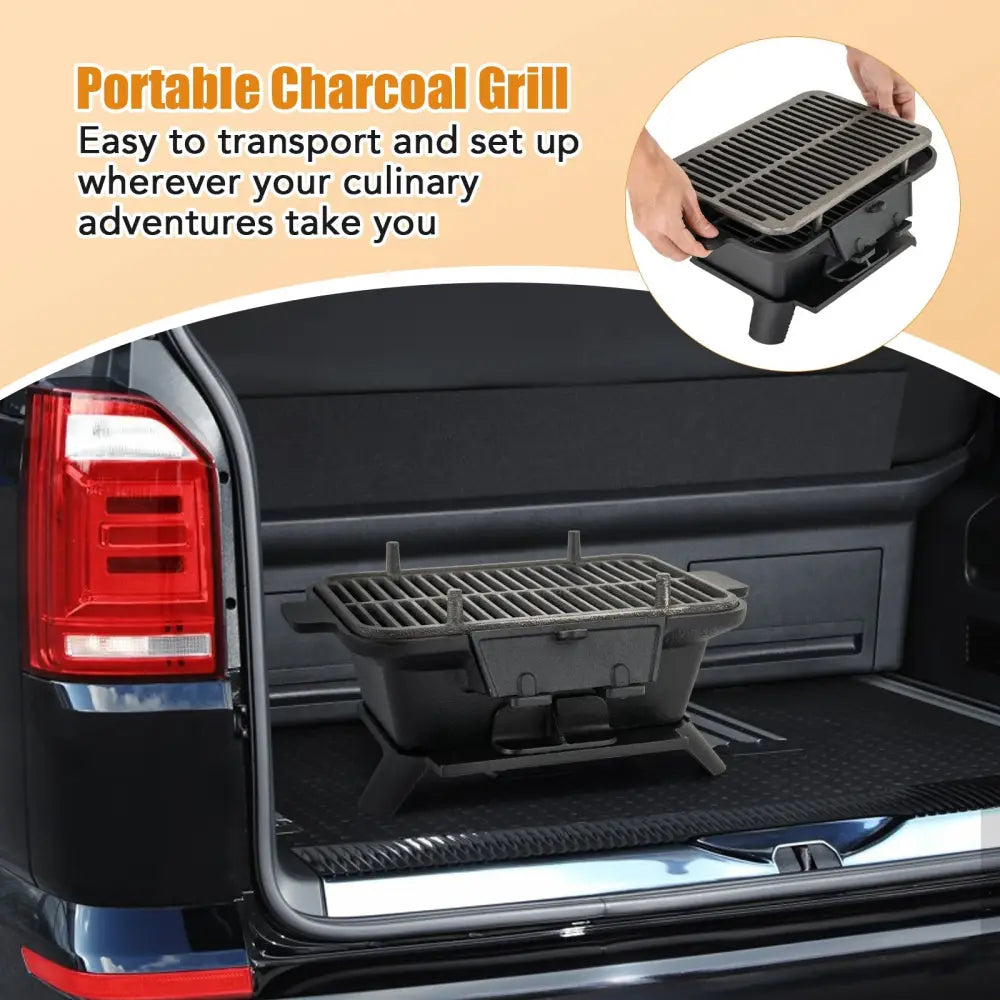 100% Cast Iron Hibachi Grill with Grill Grate Lifter - Black - Outdoor Grills