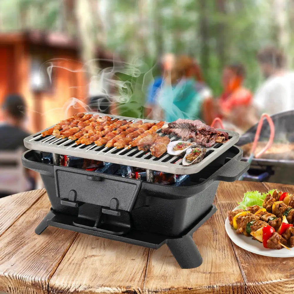 100% Cast Iron Hibachi Grill with Grill Grate Lifter - Black - Outdoor Grills