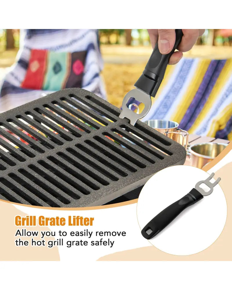100% Cast Iron Hibachi Grill with Grill Grate Lifter - Black - Outdoor Grills