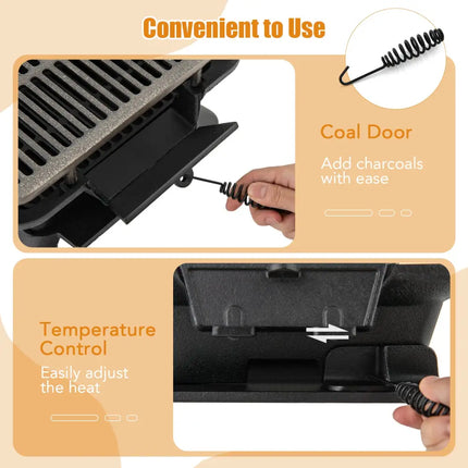 100% Cast Iron Hibachi Grill with Grill Grate Lifter - Black - Outdoor Grills