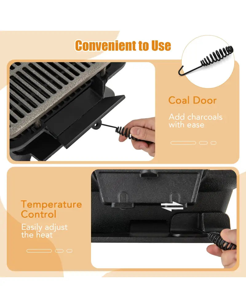 100% Cast Iron Hibachi Grill with Grill Grate Lifter - Black - Outdoor Grills