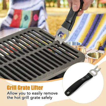 100% Cast Iron Hibachi Grill with Grill Grate Lifter - Black - Outdoor Grills