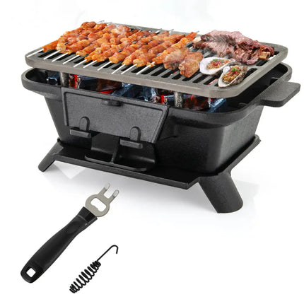 100% Cast Iron Hibachi Grill with Grill Grate Lifter - Black - Outdoor Grills