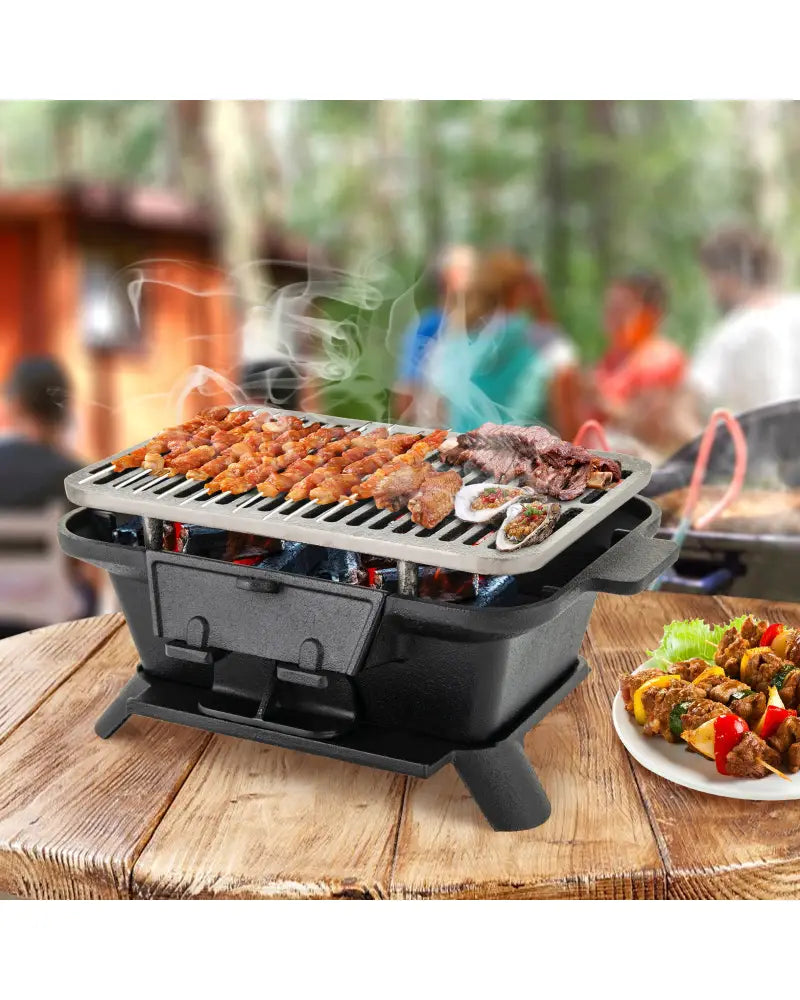 100% Cast Iron Hibachi Grill with Grill Grate Lifter - Black - Outdoor Grills