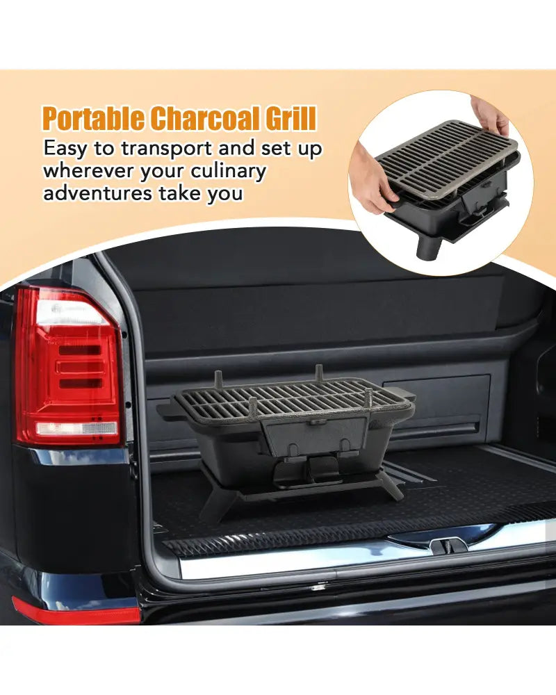 100% Cast Iron Hibachi Grill with Grill Grate Lifter - Black - Outdoor Grills
