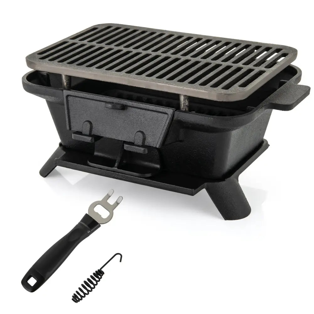 100% Cast Iron Hibachi Grill with Grill Grate Lifter - Black - Outdoor Grills