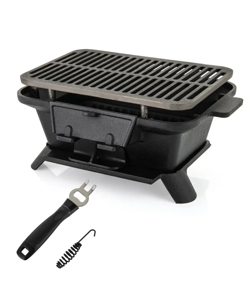 100% Cast Iron Hibachi Grill with Grill Grate Lifter - Black - Outdoor Grills