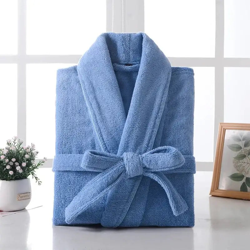 100% Cotton Terry Bathrobe for Women & Men – Thick Winter Tatting Weave Robe, Ultra‑Absorbent Mid‑Calf Towel Gown - Oasis Home Essentials