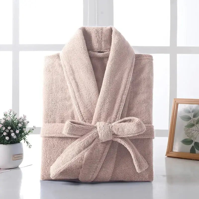100% Cotton Terry Bathrobe for Women & Men – Thick Winter Tatting Weave Robe, Ultra‑Absorbent Mid‑Calf Towel Gown - Oasis Home Essentials