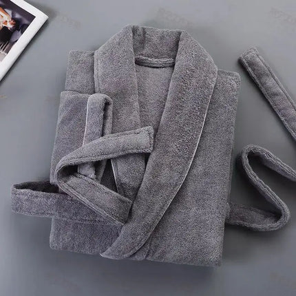 100% Cotton Thick Toweling Terry Robe – Winter Long Bathrobe for Couples, Soft Absorbent Homewear Sleep Robe - Oasis Home Essentials