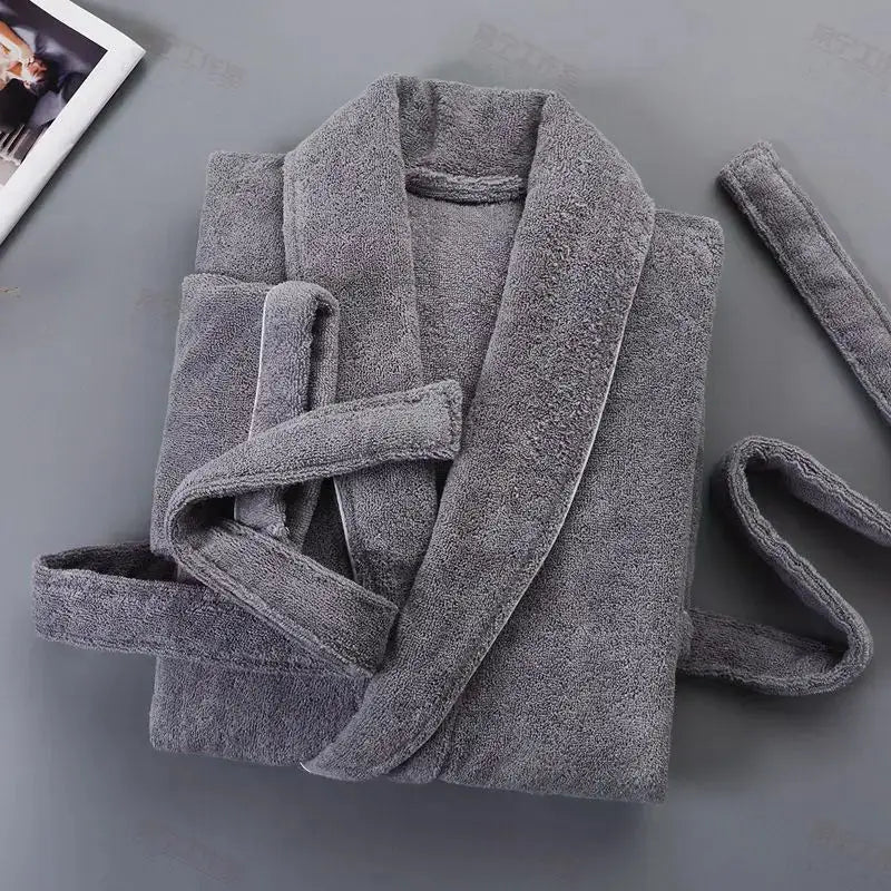 100% Cotton Thick Toweling Terry Robe – Winter Long Bathrobe for Couples, Soft Absorbent Homewear Sleep Robe - Oasis Home Essentials