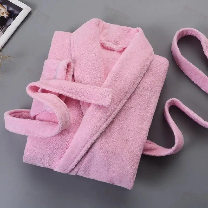 100% Cotton Thick Toweling Terry Robe – Winter Long Bathrobe for Couples, Soft Absorbent Homewear Sleep Robe - Oasis Home Essentials