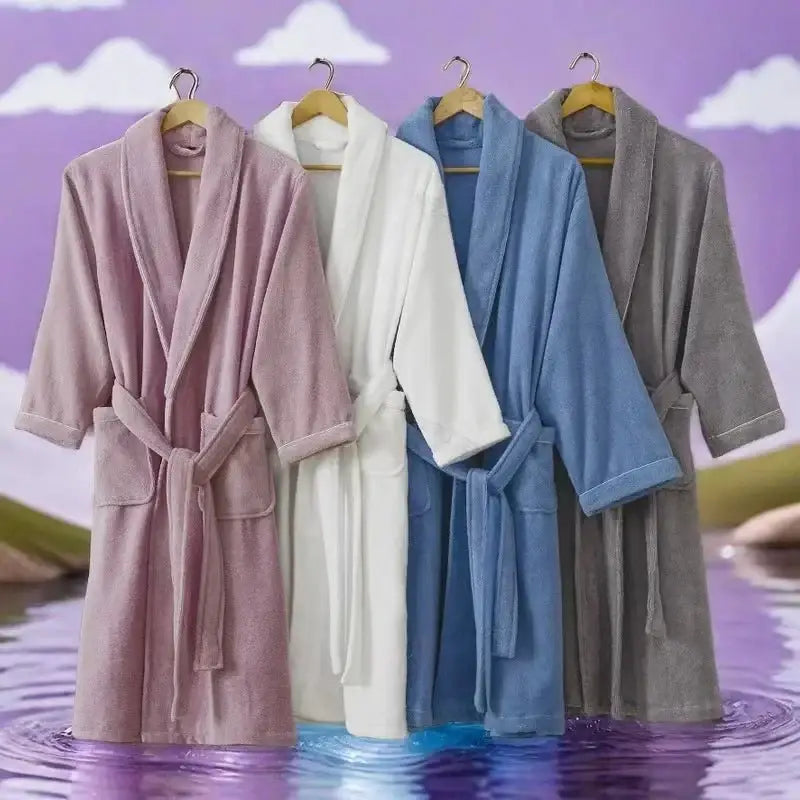 100% Cotton Thick Toweling Terry Robe – Winter Long Bathrobe for Couples, Soft Absorbent Homewear Sleep Robe - Oasis Home Essentials