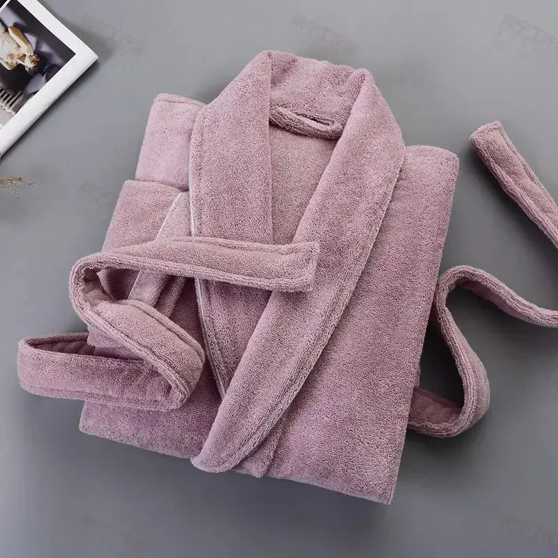 100% Cotton Thick Toweling Terry Robe – Winter Long Bathrobe for Couples, Soft Absorbent Homewear Sleep Robe - Oasis Home Essentials