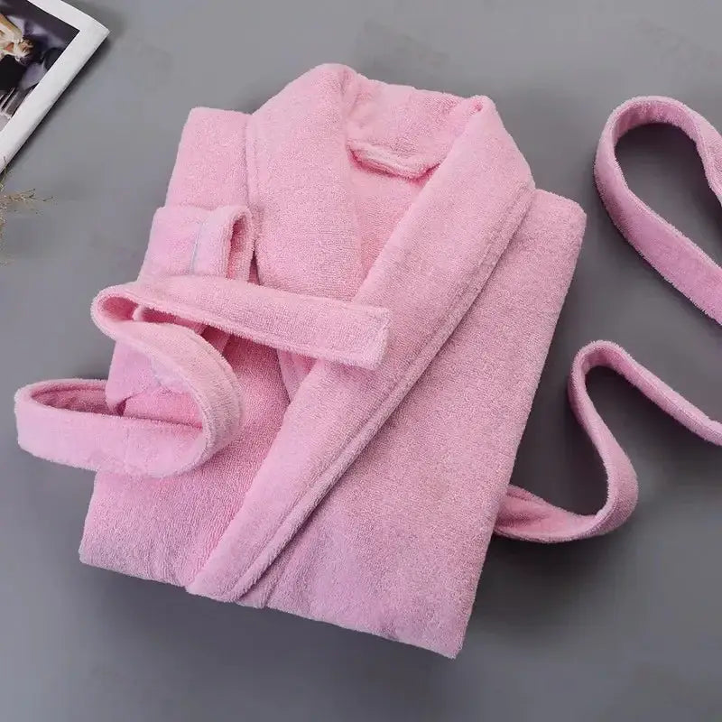 100% Cotton Thick Toweling Terry Robe – Winter Long Bathrobe for Couples, Soft Absorbent Homewear Sleep Robe - Oasis Home Essentials