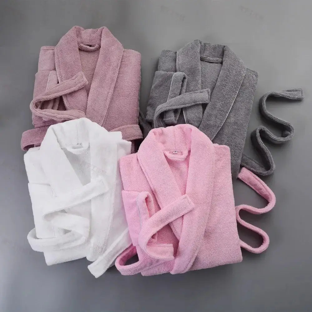 100% Cotton Thick Toweling Terry Robe – Winter Long Bathrobe for Couples, Soft Absorbent Homewear Sleep Robe - Oasis Home Essentials