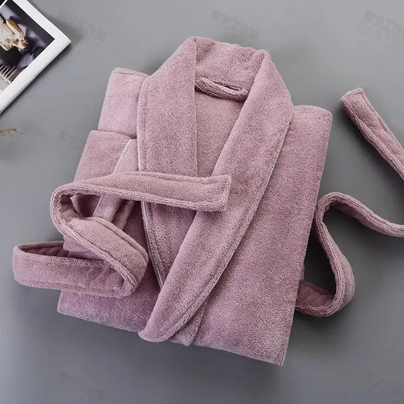 100% Cotton Thick Toweling Terry Robe – Winter Long Bathrobe for Couples, Soft Absorbent Homewear Sleep Robe - Oasis Home Essentials