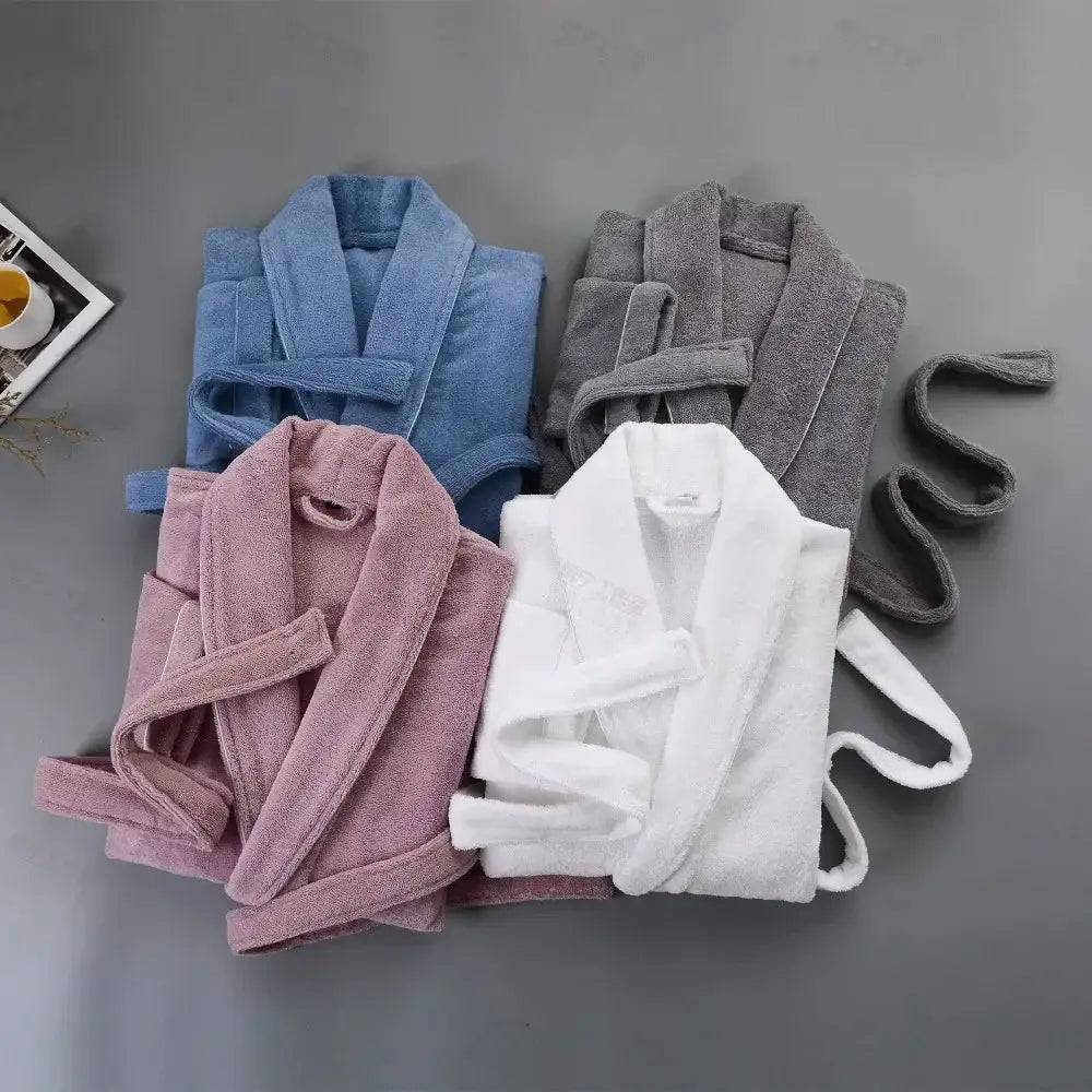 100% Cotton Thick Toweling Terry Robe – Winter Long Bathrobe for Couples, Soft Absorbent Homewear Sleep Robe - Oasis Home Essentials