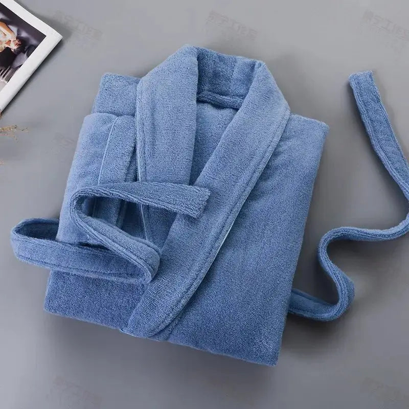 100% Cotton Thick Toweling Terry Robe – Winter Long Bathrobe for Couples, Soft Absorbent Homewear Sleep Robe - Oasis Home Essentials