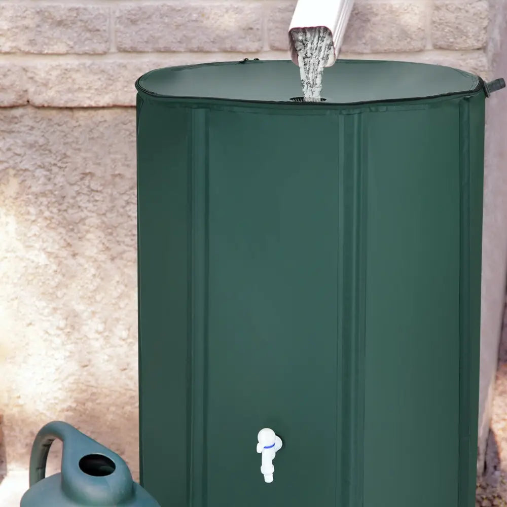 100 Gallon Portable Rain Barrel Water Collector Tank with Spigot Filter - Green - Watering & Irrigation