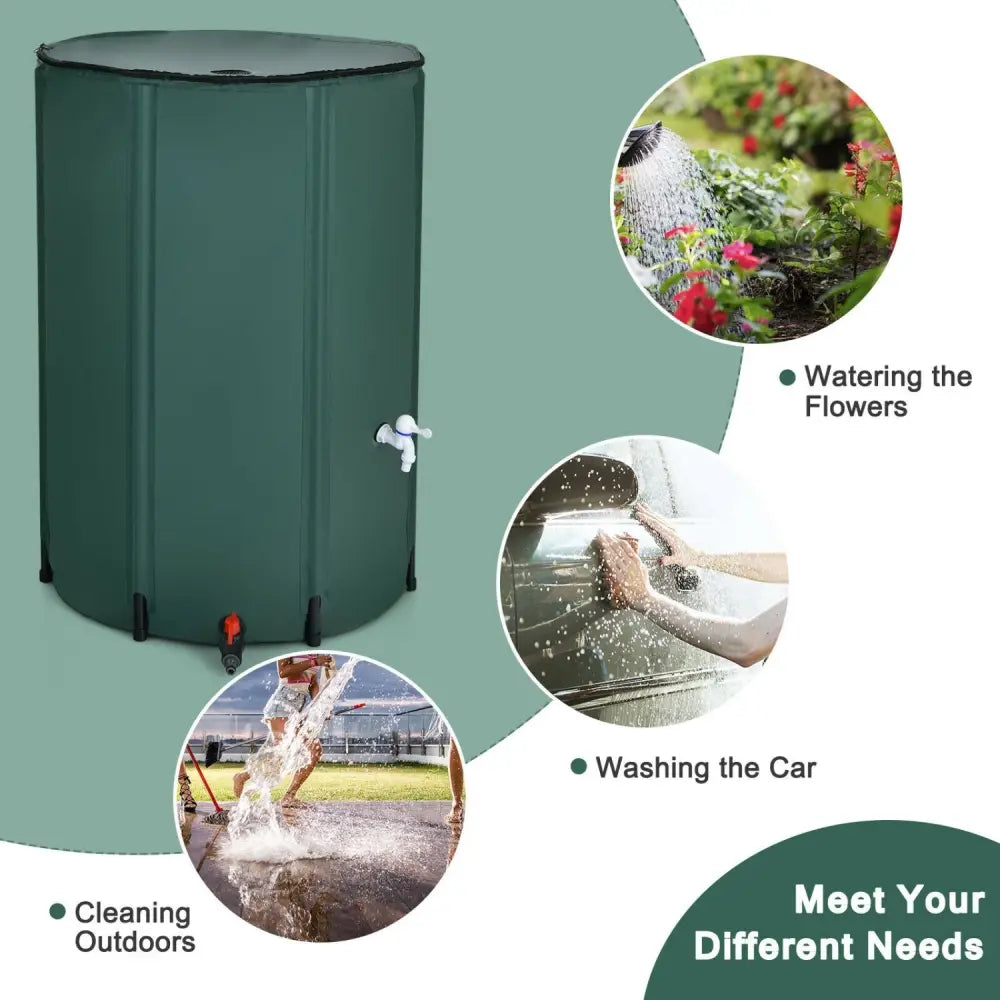 100 Gallon Portable Rain Barrel Water Collector Tank with Spigot Filter - Green - Watering & Irrigation
