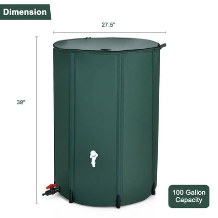 100 Gallon Portable Rain Barrel Water Collector Tank with Spigot Filter - Green - Watering & Irrigation