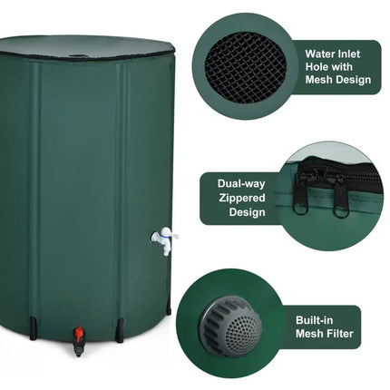 100 Gallon Portable Rain Barrel Water Collector Tank with Spigot Filter - Green - Watering & Irrigation