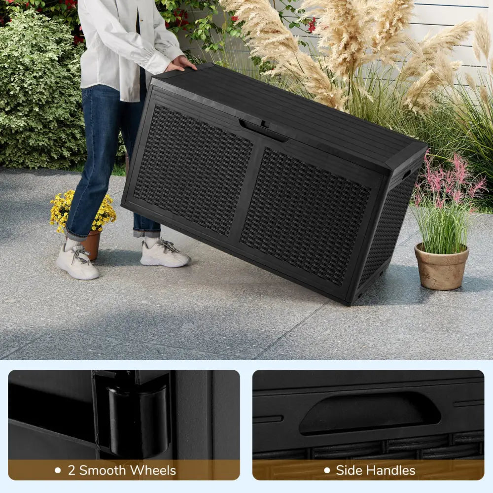 100 Gallon Resin Deck Box Outdoor Waterproof Storage Bench-Black - Black - Sheds & Outdoor Storage
