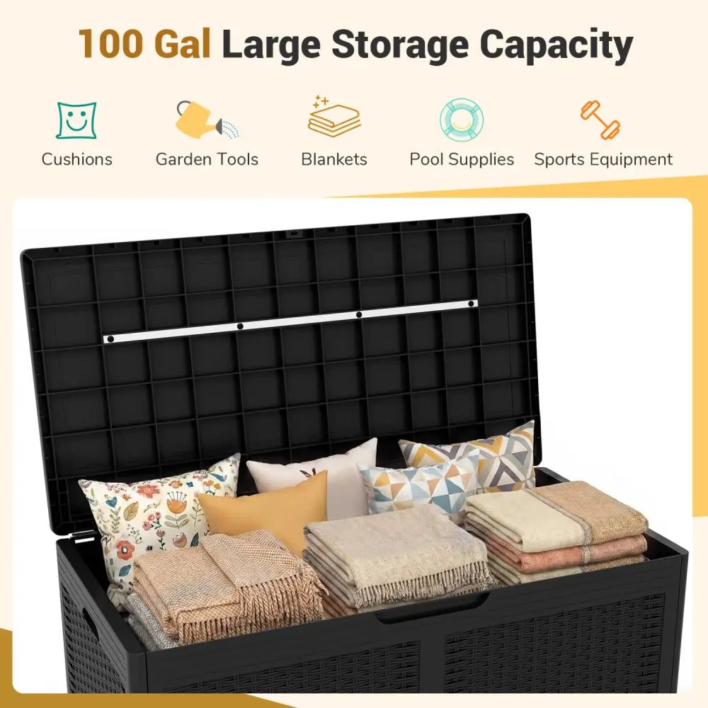 100 Gallon Resin Deck Box Outdoor Waterproof Storage Bench-Black - Black - Sheds & Outdoor Storage
