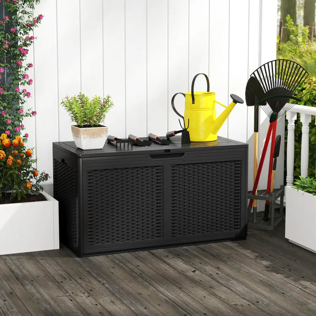 100 Gallon Resin Deck Box Outdoor Waterproof Storage Bench-Black - Black - Sheds & Outdoor Storage