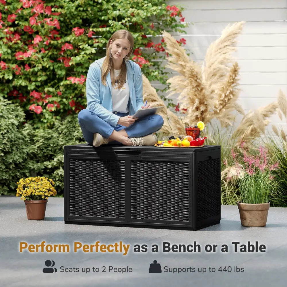 100 Gallon Resin Deck Box Outdoor Waterproof Storage Bench-Black - Black - Sheds & Outdoor Storage