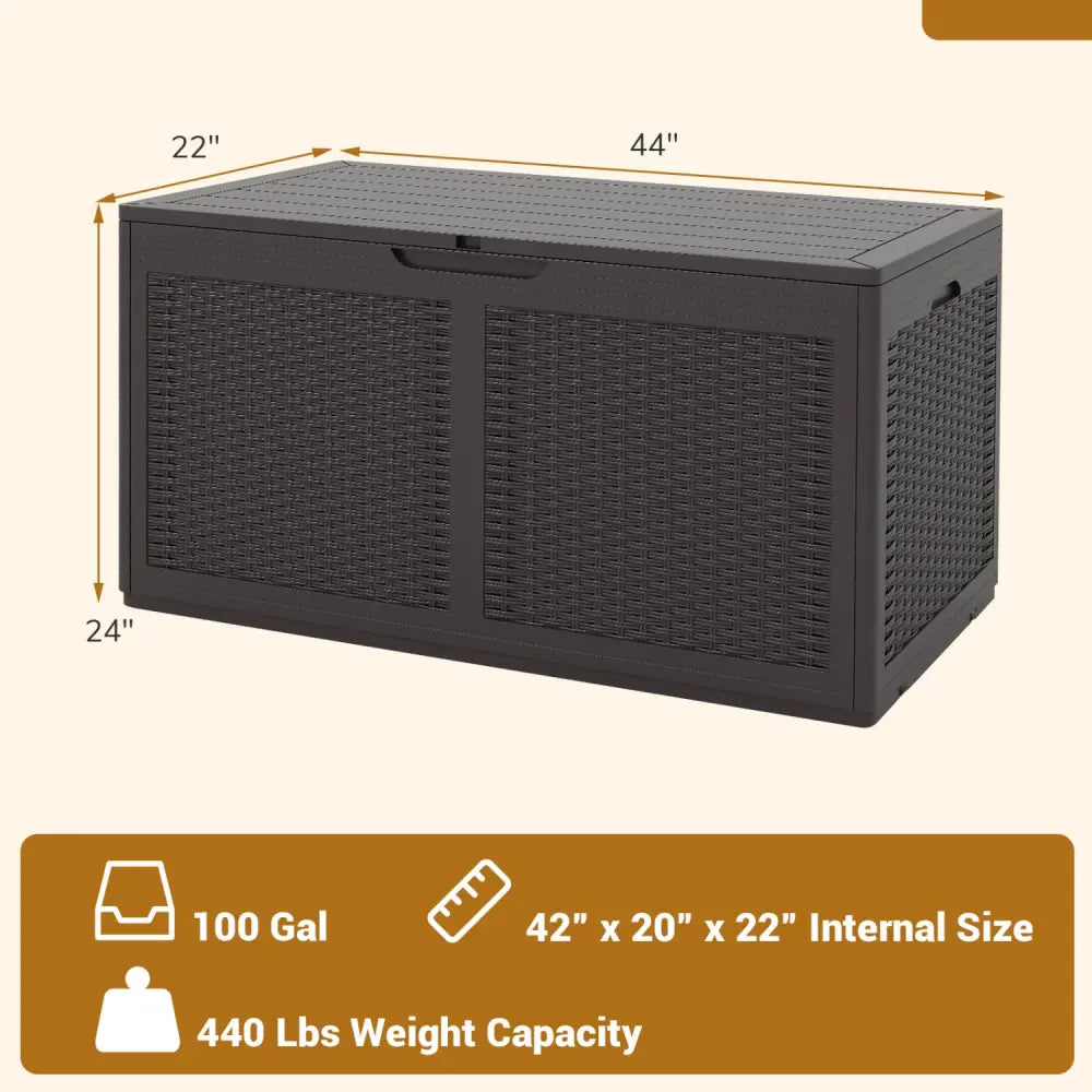 100 Gallon Resin Deck Box Outdoor Waterproof Storage Bench-Brown - Brown - Sheds & Outdoor Storage