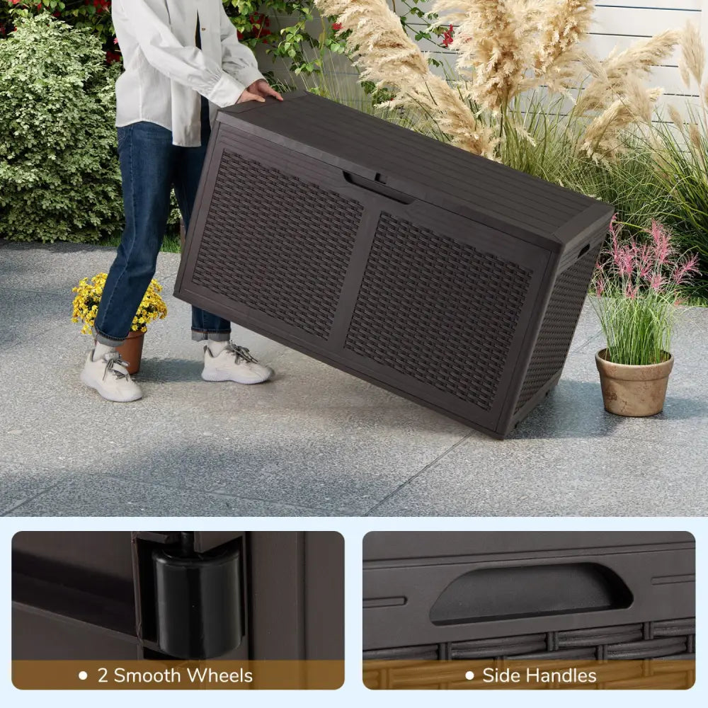 100 Gallon Resin Deck Box Outdoor Waterproof Storage Bench-Brown - Brown - Sheds & Outdoor Storage