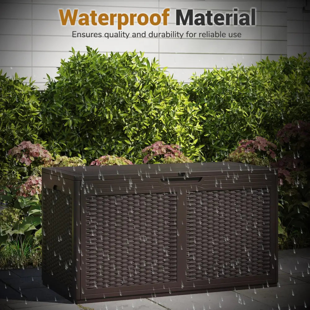 100 Gallon Resin Deck Box Outdoor Waterproof Storage Bench-Brown - Brown - Sheds & Outdoor Storage