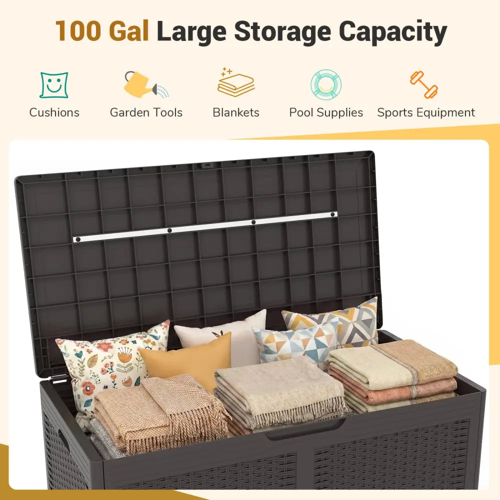 100 Gallon Resin Deck Box Outdoor Waterproof Storage Bench-Brown - Brown - Sheds & Outdoor Storage