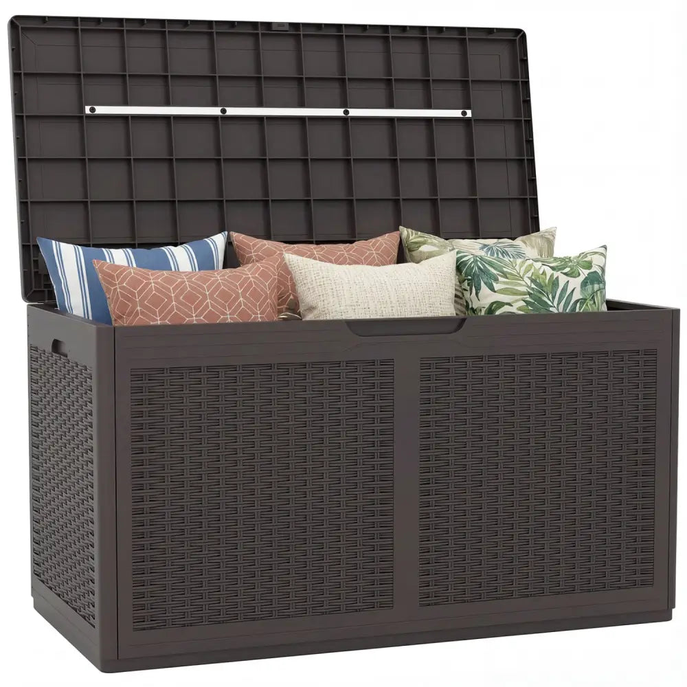 100 Gallon Resin Deck Box Outdoor Waterproof Storage Bench-Brown - Brown - Sheds & Outdoor Storage