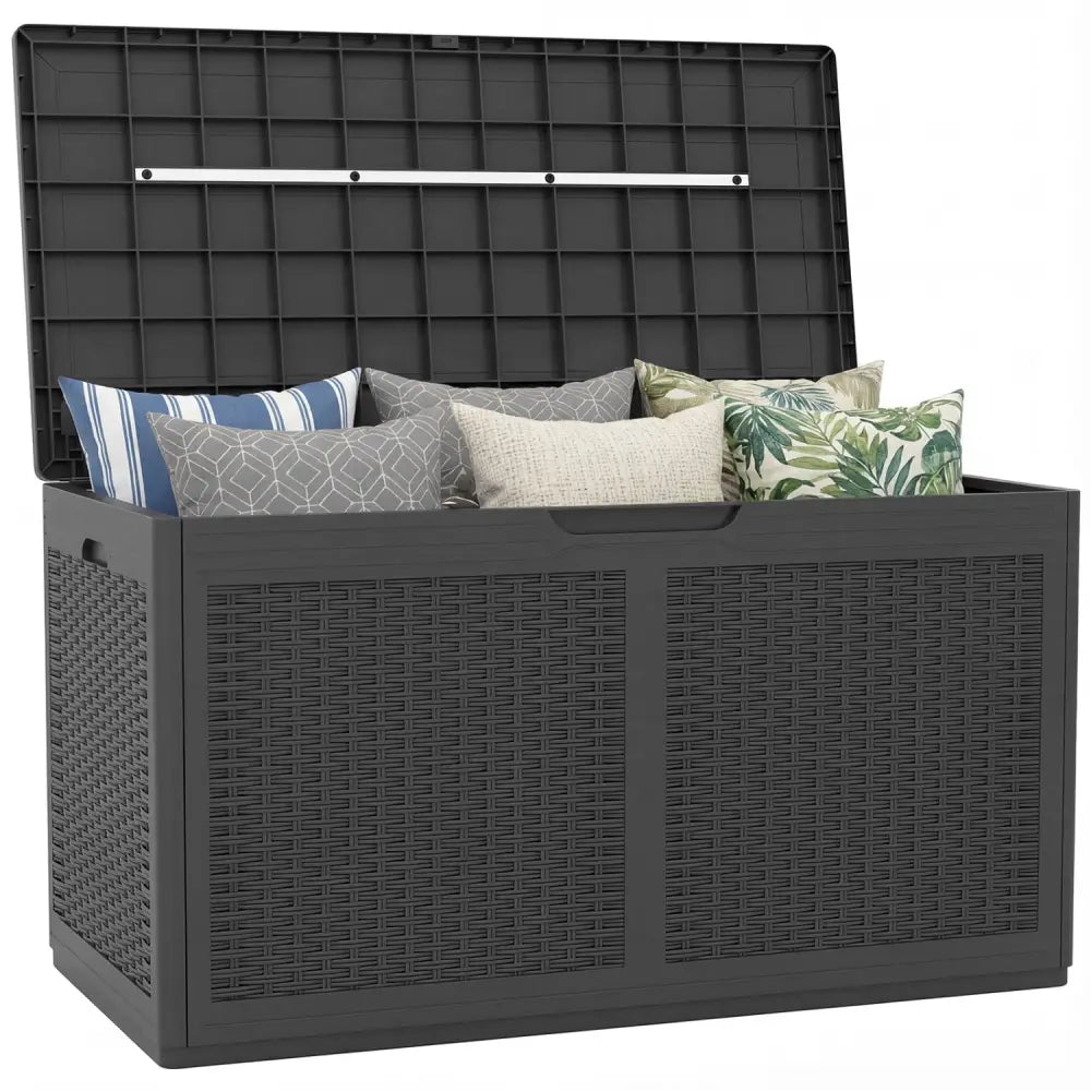 100 Gallon Resin Deck Box Outdoor Waterproof Storage Bench-Gray - Gray - Sheds & Outdoor Storage