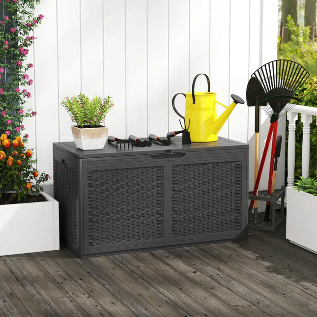 100 Gallon Resin Deck Box Outdoor Waterproof Storage Bench-Gray - Gray - Sheds & Outdoor Storage