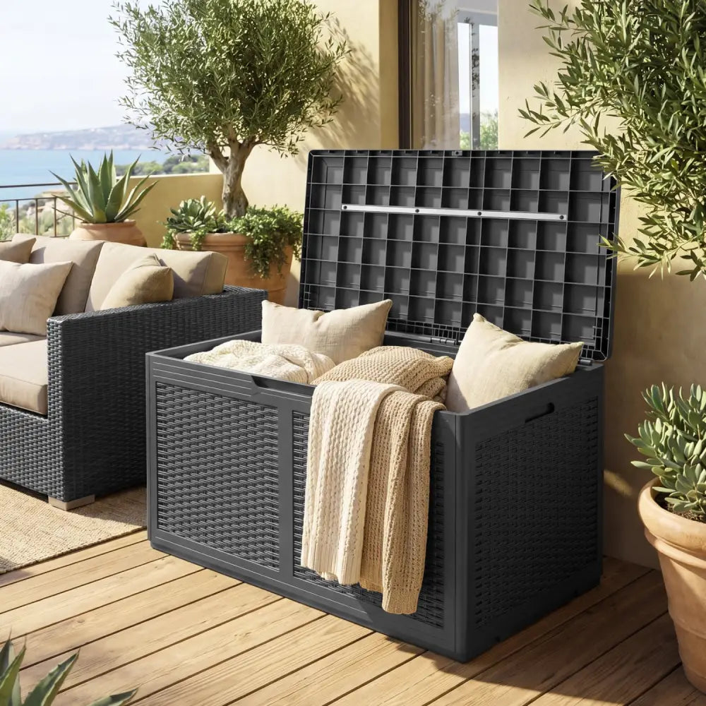 100 Gallon Resin Deck Box Outdoor Waterproof Storage Bench-Gray - Gray - Sheds & Outdoor Storage